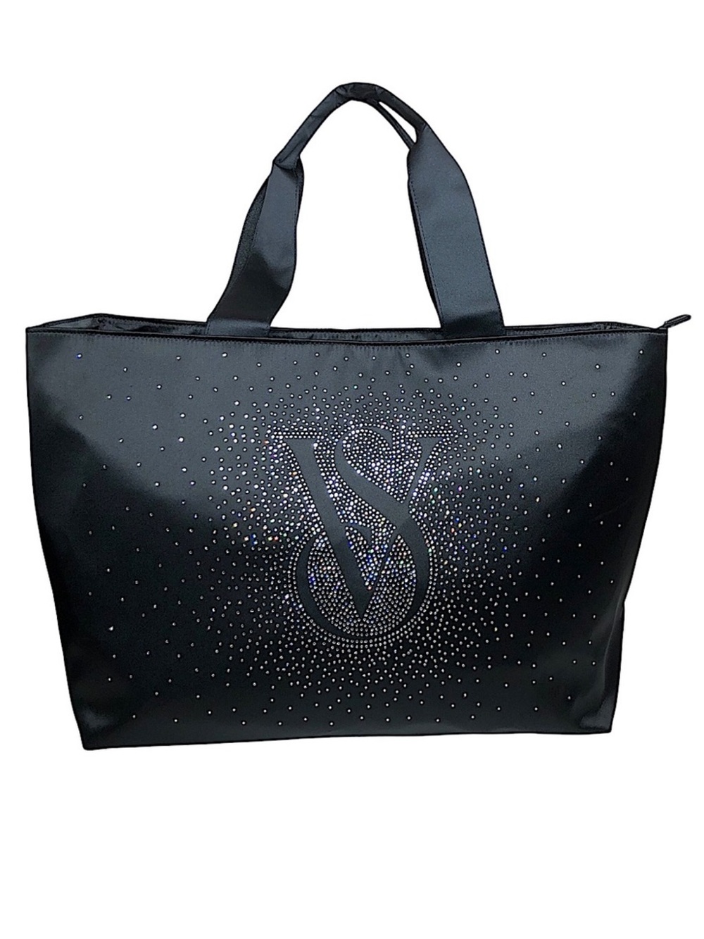 Victoria’s Secret Satin VS Rhinestone Weekender Travel Black Large Glam Tote Bag